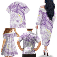 Polynesia Humpback Whale Family Matching Off The Shoulder Long Sleeve Dress and Hawaiian Shirt Tropical Plumeria Lavender LT7 - Polynesian Pride