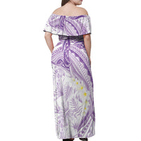 Polynesia Humpback Whale Off Shoulder Maxi Dress Tropical Plumeria Lavender