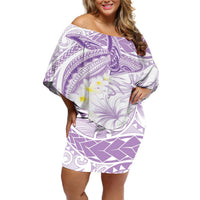Polynesia Humpback Whale Off Shoulder Short Dress Tropical Plumeria Lavender LT7 Women Lavender - Polynesian Pride