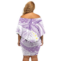 Polynesia Humpback Whale Off Shoulder Short Dress Tropical Plumeria Lavender LT7 - Polynesian Pride