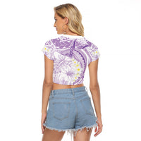 Polynesia Humpback Whale Raglan Cropped T Shirt Tropical Plumeria Lavender