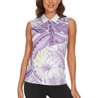 Polynesia Humpback Whale Women Sleeveless Polo Shirt Tropical Plumeria Lavender