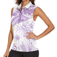 Polynesia Humpback Whale Women Sleeveless Polo Shirt Tropical Plumeria Lavender