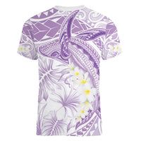 Polynesia Humpback Whale Women V-Neck T-Shirt Tropical Plumeria Lavender
