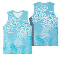 Aotearoa Maori Koru Curves Basketball Jersey Silver Ferns - Turquoise
