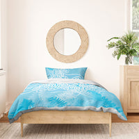 Aotearoa Maori Koru Curves Bedding Set Silver Ferns - Turquoise