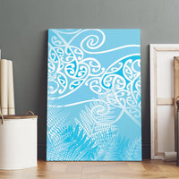 Aotearoa Maori Koru Curves Canvas Wall Art Silver Ferns - Turquoise