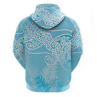Aotearoa Maori Koru Curves Hoodie Silver Ferns - Turquoise