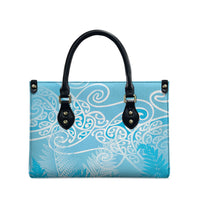 Aotearoa Maori Koru Curves Leather Bag Silver Ferns - Turquoise
