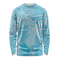 Aotearoa Maori Koru Curves Long Sleeve Shirt Silver Ferns - Turquoise