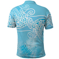 Aotearoa Maori Koru Curves Polo Shirt Silver Ferns - Turquoise