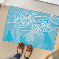 Aotearoa Maori Koru Curves Rubber Doormat Silver Ferns - Turquoise