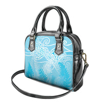Aotearoa Maori Koru Curves Shoulder Handbag Silver Ferns - Turquoise