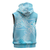 Aotearoa Maori Koru Curves Sleeveless Hoodie Silver Ferns - Turquoise