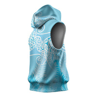 Aotearoa Maori Koru Curves Sleeveless Hoodie Silver Ferns - Turquoise