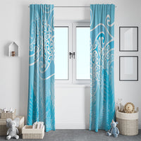 Aotearoa Maori Koru Curves Window Curtain Silver Ferns - Turquoise