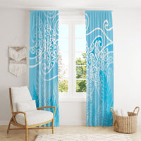 Aotearoa Maori Koru Curves Window Curtain Silver Ferns - Turquoise