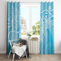 Aotearoa Maori Koru Curves Window Curtain Silver Ferns - Turquoise