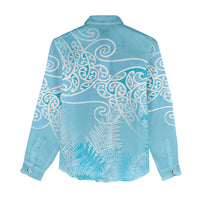 Aotearoa Maori Koru Curves Women Casual Shirt Silver Ferns - Turquoise