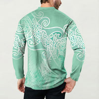 Aotearoa Maori Koru Curves Button Sweatshirt Silver Ferns - Mint