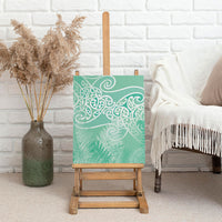 Aotearoa Maori Koru Curves Canvas Wall Art Silver Ferns - Mint