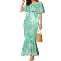 Aotearoa Maori Koru Curves Family Matching Mermaid Dress and Hawaiian Shirt Silver Ferns - Mint LT7 Mom's Dress Mint Green - Polynesian Pride