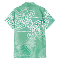 Aotearoa Maori Koru Curves Family Matching Off Shoulder Maxi Dress and Hawaiian Shirt Silver Ferns - Mint