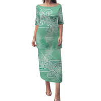 Aotearoa Maori Koru Curves Family Matching Puletasi and Hawaiian Shirt Silver Ferns - Mint