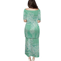 Aotearoa Maori Koru Curves Family Matching Puletasi and Hawaiian Shirt Silver Ferns - Mint