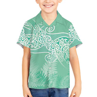 Aotearoa Maori Koru Curves Family Matching Tank Maxi Dress and Hawaiian Shirt Silver Ferns - Mint LT7 Son's Shirt Mint Green - Polynesian Pride