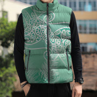 Aotearoa Maori Koru Curves Sleeveless Puffer Jacket Silver Ferns - Mint