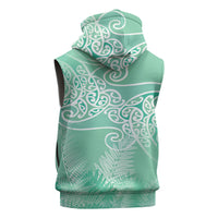 Aotearoa Maori Koru Curves Sleeveless Zip Hoodie Silver Ferns - Mint