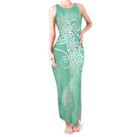 Aotearoa Maori Koru Curves Tank Maxi Dress Silver Ferns - Mint