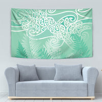 Aotearoa Maori Koru Curves Tapestry Silver Ferns - Mint