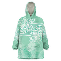 Aotearoa Maori Koru Curves Wearable Blanket Hoodie Silver Ferns - Mint