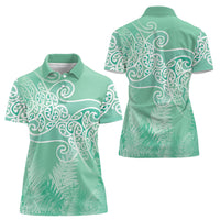 Aotearoa Maori Koru Curves Women Polo Shirt Silver Ferns - Mint