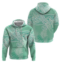 Aotearoa Maori Koru Curves Zip Hoodie Silver Ferns - Mint