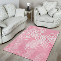 Aotearoa Maori Koru Curves Area Rug Silver Ferns - Rose Pink