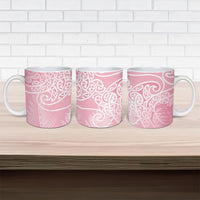 Aotearoa Maori Koru Curves Ceramic Mug Silver Ferns - Rose Pink