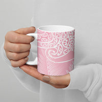 Aotearoa Maori Koru Curves Ceramic Mug Silver Ferns - Rose Pink