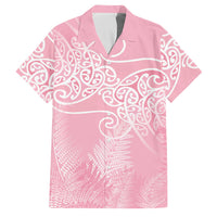Aotearoa Maori Koru Curves Family Matching Long Sleeve Bodycon Dress and Hawaiian Shirt Silver Ferns - Rose Pink LT7 Dad's Shirt - Short Sleeve Pink - Polynesian Pride