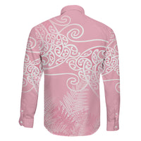 Aotearoa Maori Koru Curves Family Matching Off Shoulder Short Dress and Hawaiian Shirt Silver Ferns - Rose Pink LT7 - Polynesian Pride