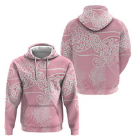 Aotearoa Maori Koru Curves Hoodie Silver Ferns - Rose Pink