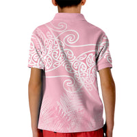 Aotearoa Maori Koru Curves Kid Polo Shirt Silver Ferns - Rose Pink