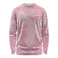 Aotearoa Maori Koru Curves Long Sleeve Shirt Silver Ferns - Rose Pink