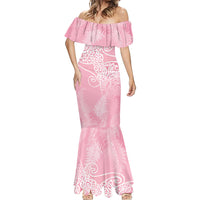 Aotearoa Maori Koru Curves Mermaid Dress Silver Ferns - Rose Pink