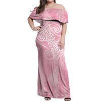 Aotearoa Maori Koru Curves Off Shoulder Maxi Dress Silver Ferns - Rose Pink