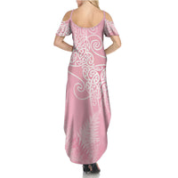 Aotearoa Maori Koru Curves Summer Maxi Dress Silver Ferns - Rose Pink