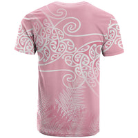 Aotearoa Maori Koru Curves T Shirt Silver Ferns - Rose Pink