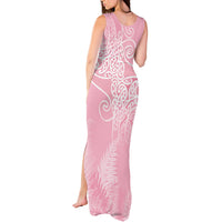 Aotearoa Maori Koru Curves Tank Maxi Dress Silver Ferns - Rose Pink